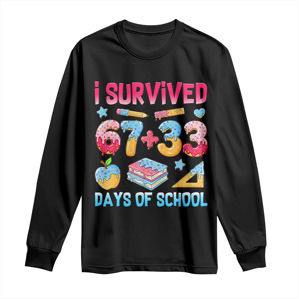 I Survived 67 Plus 33 100 Days of School Long Sleeve Shirt Six Seven Meme Colorful Math Humor TS02 Black Print Your Wear