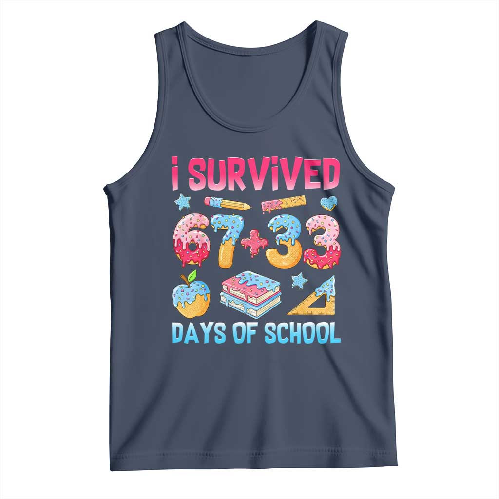 I Survived 67 Plus 33 100 Days of School Tank Top Six Seven Meme Colorful Math Humor TS02 Navy Print Your Wear