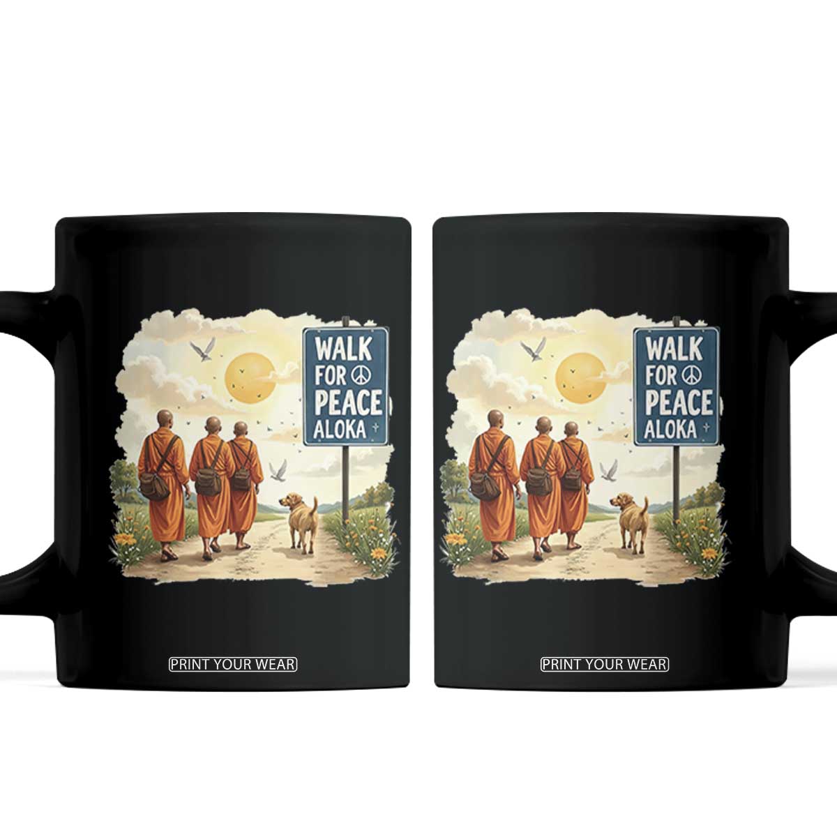 Walk For Peace Aloka the Dog and Monks Coffee Mug TS02 Black Print Your Wear