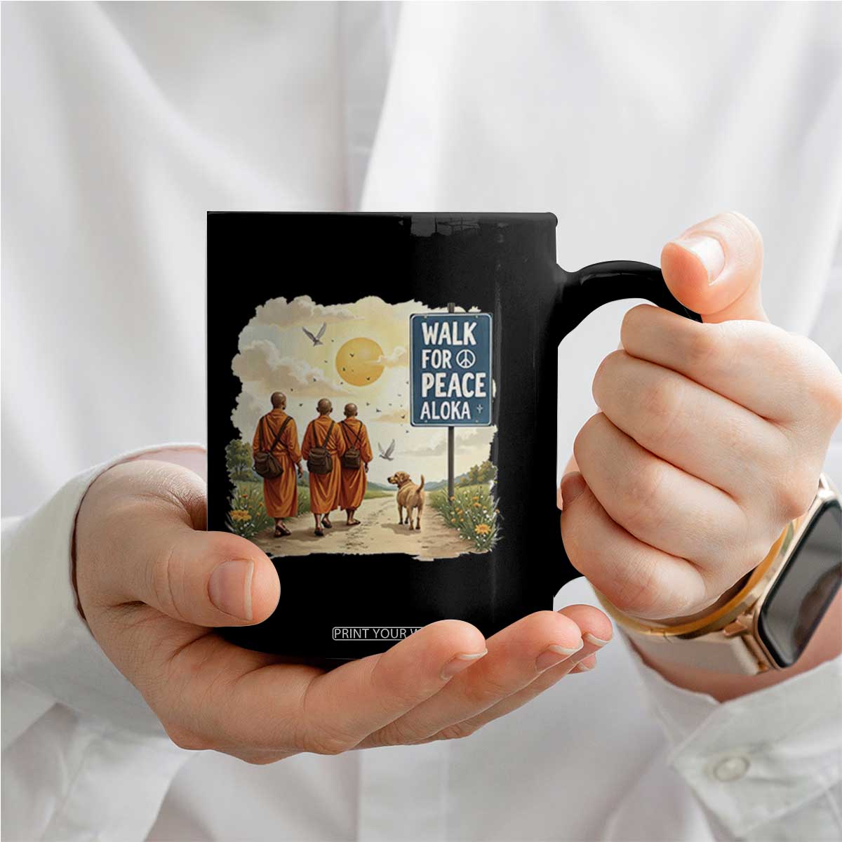 Walk For Peace Aloka the Dog and Monks Coffee Mug TS02 Print Your Wear