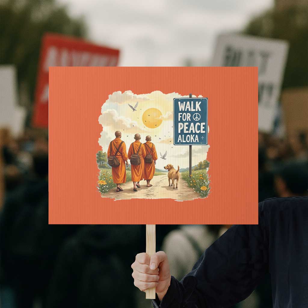 Walk For Peace Aloka the Dog and Monks Protest Sign TS02 Horizontal 18