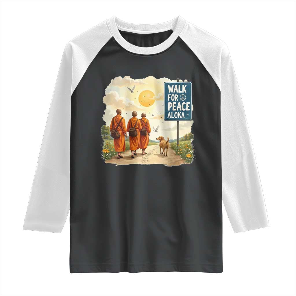 Walk For Peace Aloka the Dog and Monks Raglan Shirt TS02 Black White Print Your Wear