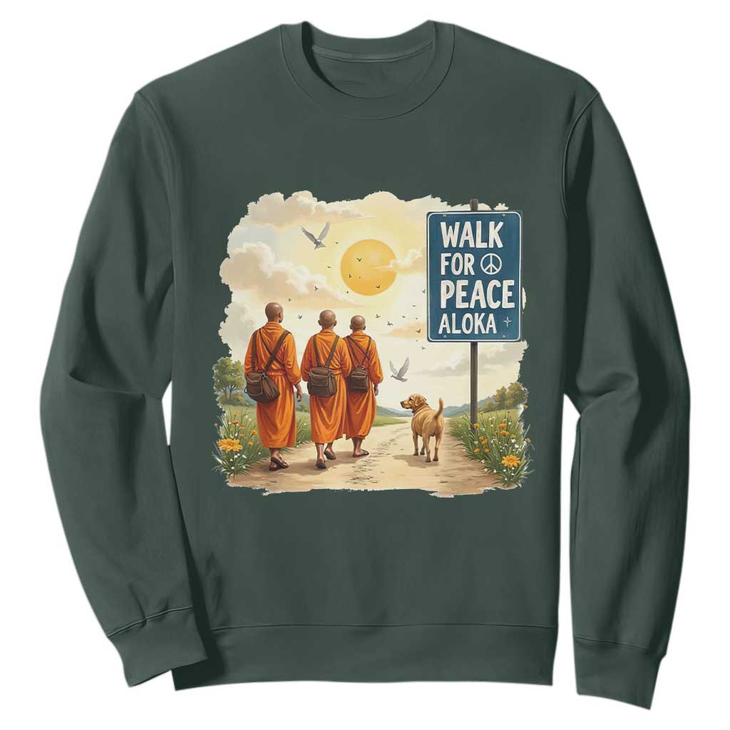 Walk For Peace Aloka the Dog and Monks Sweatshirt TS02 Dark Forest Green Print Your Wear