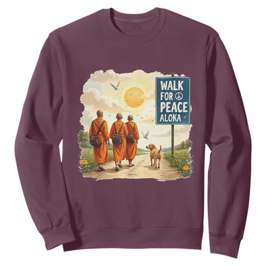 Walk For Peace Aloka the Dog and Monks Sweatshirt TS02 Maroon Print Your Wear