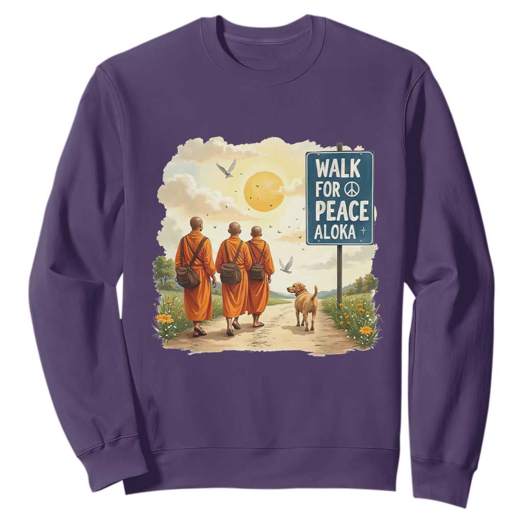 Walk For Peace Aloka the Dog and Monks Sweatshirt TS02 Purple Print Your Wear
