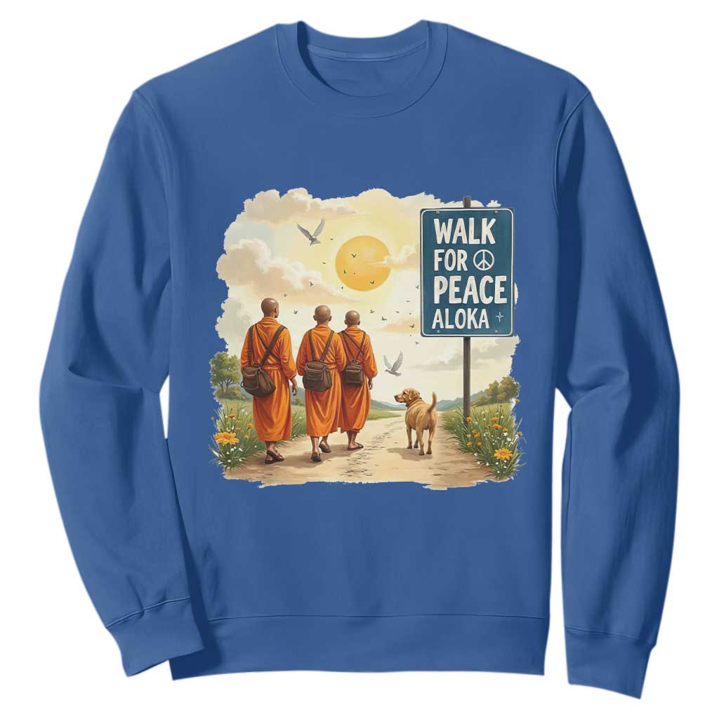 Walk For Peace Aloka the Dog and Monks Sweatshirt TS02 Royal Blue Print Your Wear