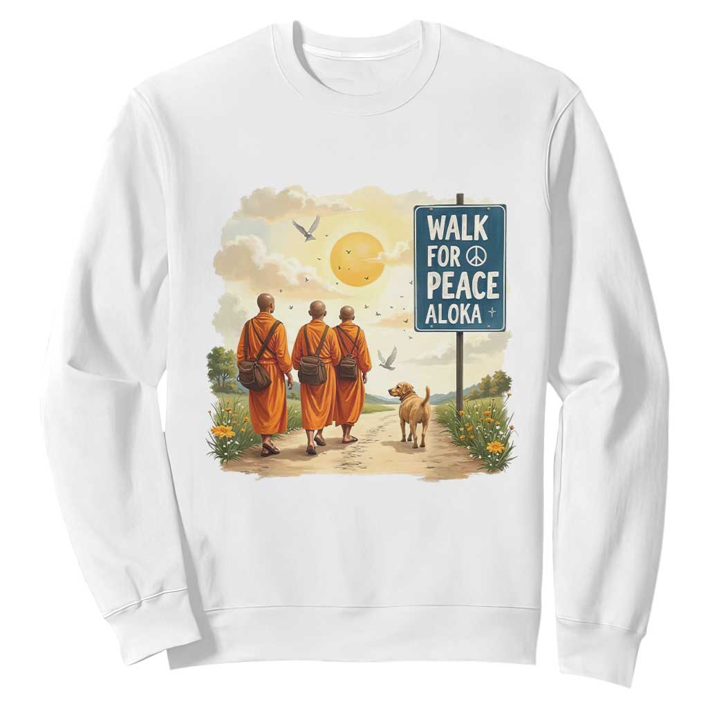 Walk For Peace Aloka the Dog and Monks Sweatshirt TS02 White Print Your Wear