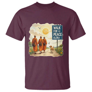 Walk For Peace Aloka the Dog and Monks T Shirt - Mindfulness Spiritual Peace Graphic Tee TS02 Maroon Print Your Wear