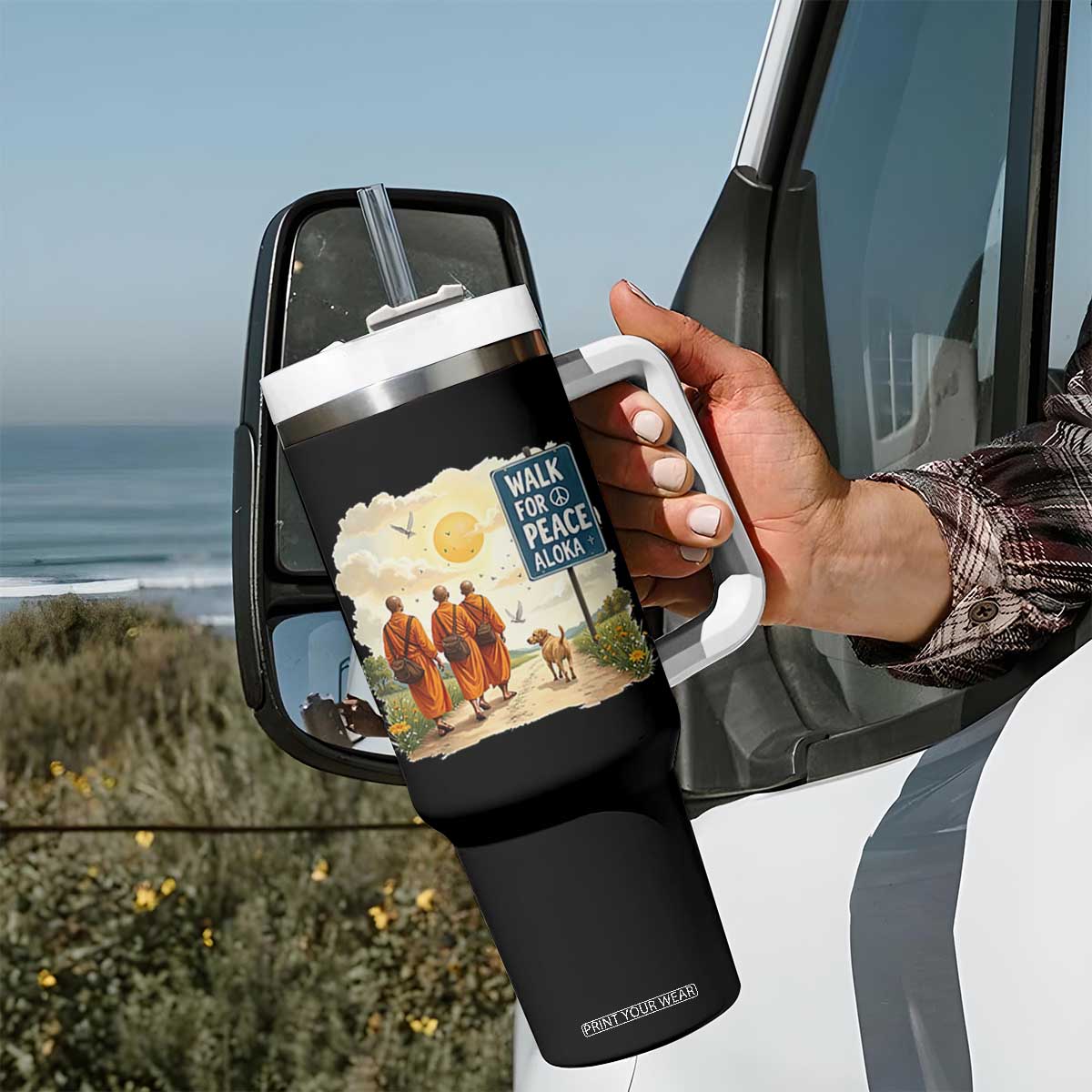 Walk For Peace Aloka the Dog and Monks Tumbler With Handle TS02 Print Your Wear