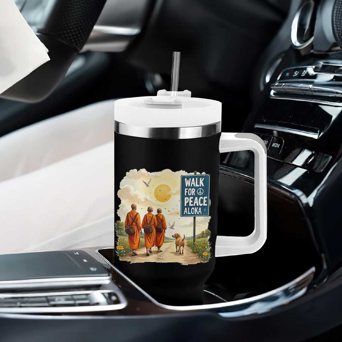 Walk For Peace Aloka the Dog and Monks Tumbler With Handle TS02 Print Your Wear