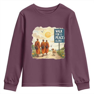 Walk For Peace Aloka the Dog and Monks Youth Sweatshirt TS02 Maroon Print Your Wear