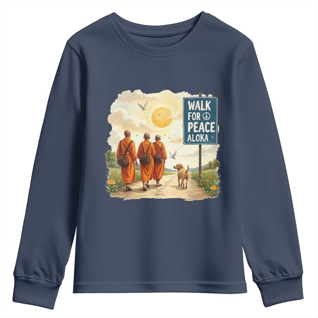 Walk For Peace Aloka the Dog and Monks Youth Sweatshirt TS02 Navy Print Your Wear