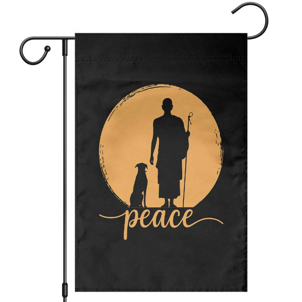 Monk and Dog Silhouette Peace Garden Flag Spiritual Walk for Peace Sunset TS02 Black Print Your Wear