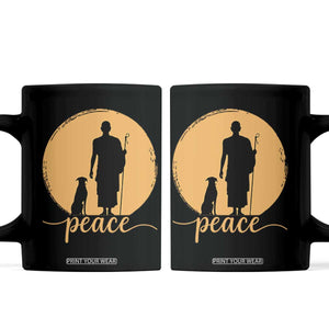 Monk and Dog Silhouette Peace Coffee Mug Spiritual Walk for Peace Sunset TS02 Black Print Your Wear
