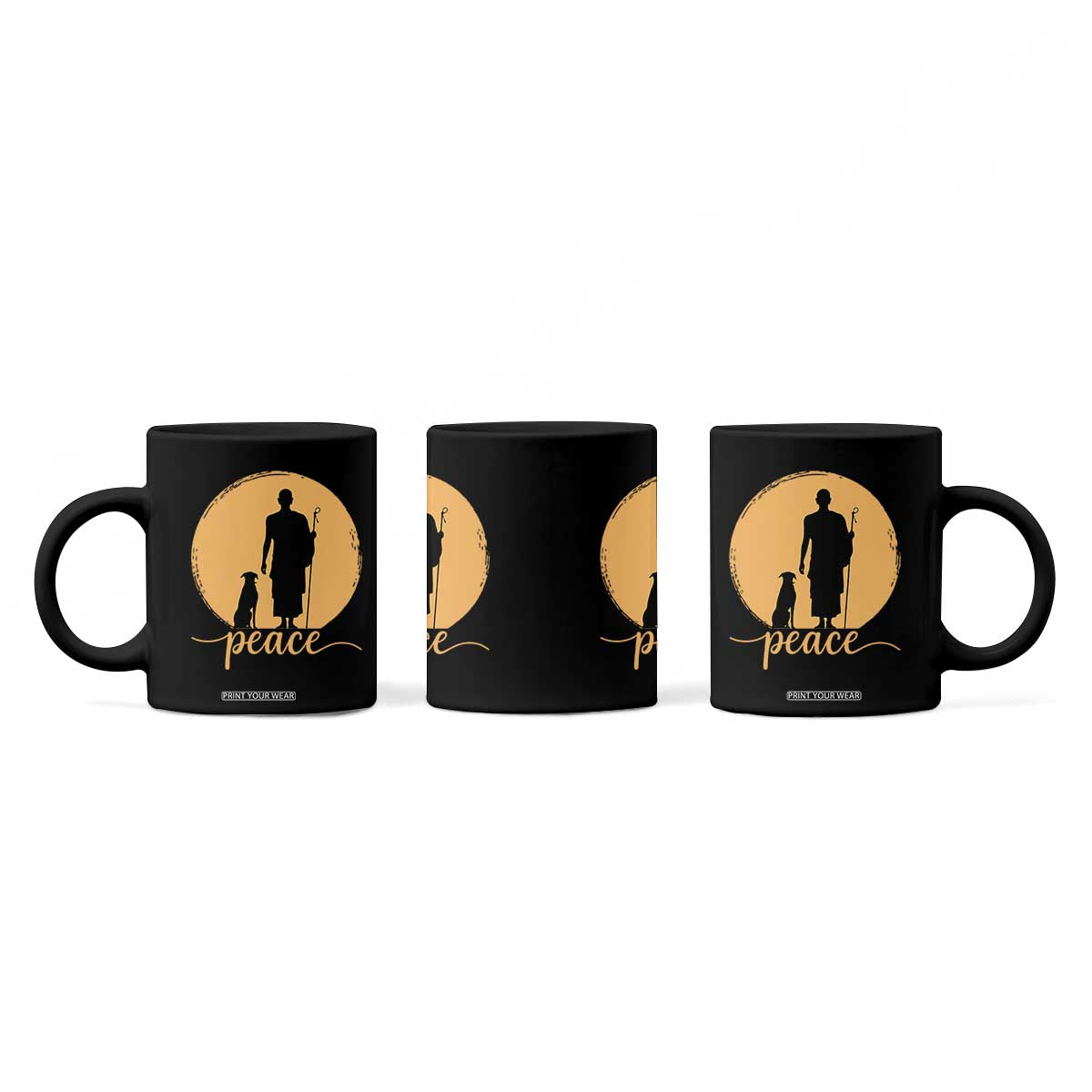Monk and Dog Silhouette Peace Coffee Mug Spiritual Walk for Peace Sunset TS02 Print Your Wear