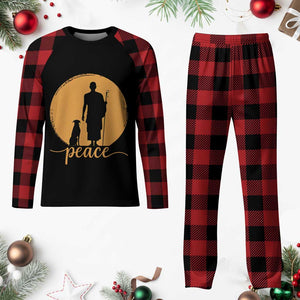 Monk and Dog Silhouette Peace Plaid Pajama Set Spiritual Walk for Peace Sunset TS02 Buffalo Plaid Print Your Wear
