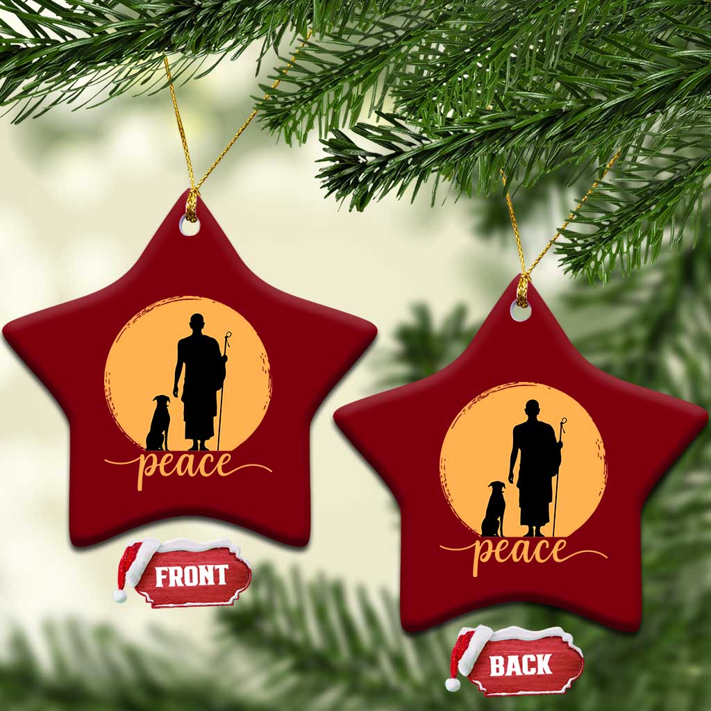 Monk and Dog Silhouette Peace Ceramic Ornament Spiritual Walk for Peace Sunset TS02 Print Your Wear