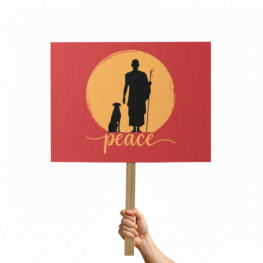 Monk and Dog Silhouette Peace Protest Sign Spiritual Walk for Peace Sunset TS02 Horizontal 18