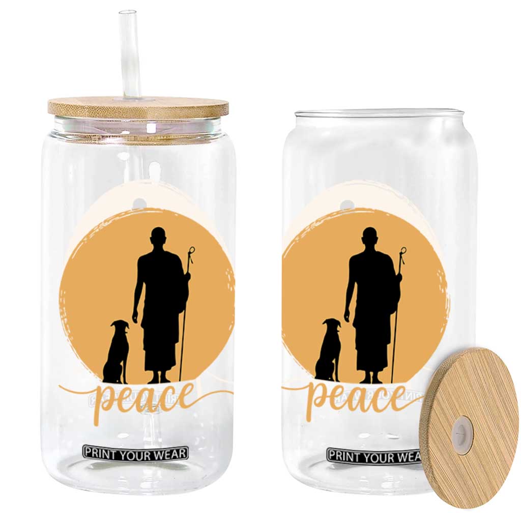 Monk and Dog Silhouette Peace Glass Can Spiritual Walk for Peace Sunset TS02 Print Your Wear