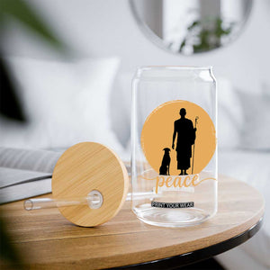 Monk and Dog Silhouette Peace Glass Can Spiritual Walk for Peace Sunset TS02 Print Your Wear