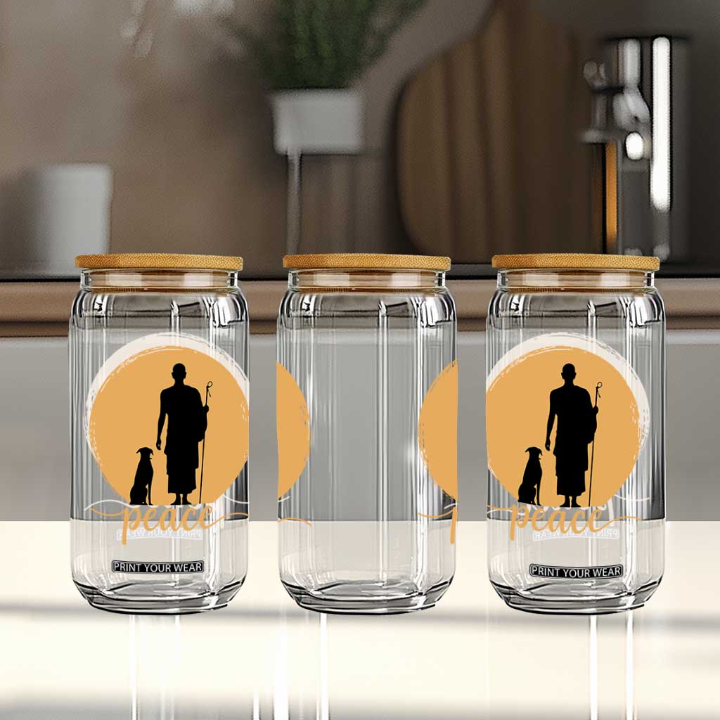 Monk and Dog Silhouette Peace Glass Can Spiritual Walk for Peace Sunset TS02 Print Your Wear