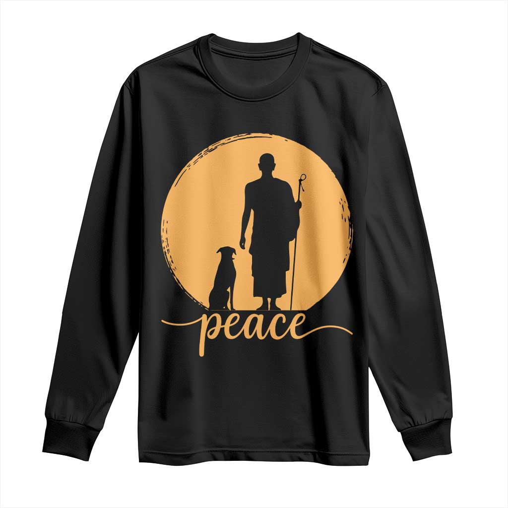 Monk and Dog Silhouette Peace Long Sleeve Shirt Spiritual Walk for Peace Sunset TS02 Black Print Your Wear