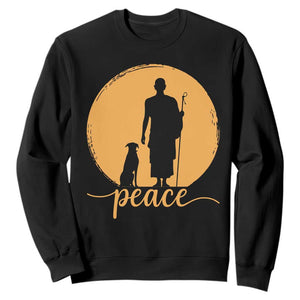Monk and Dog Silhouette Peace Sweatshirt Spiritual Walk for Peace Sunset TS02 Black Print Your Wear