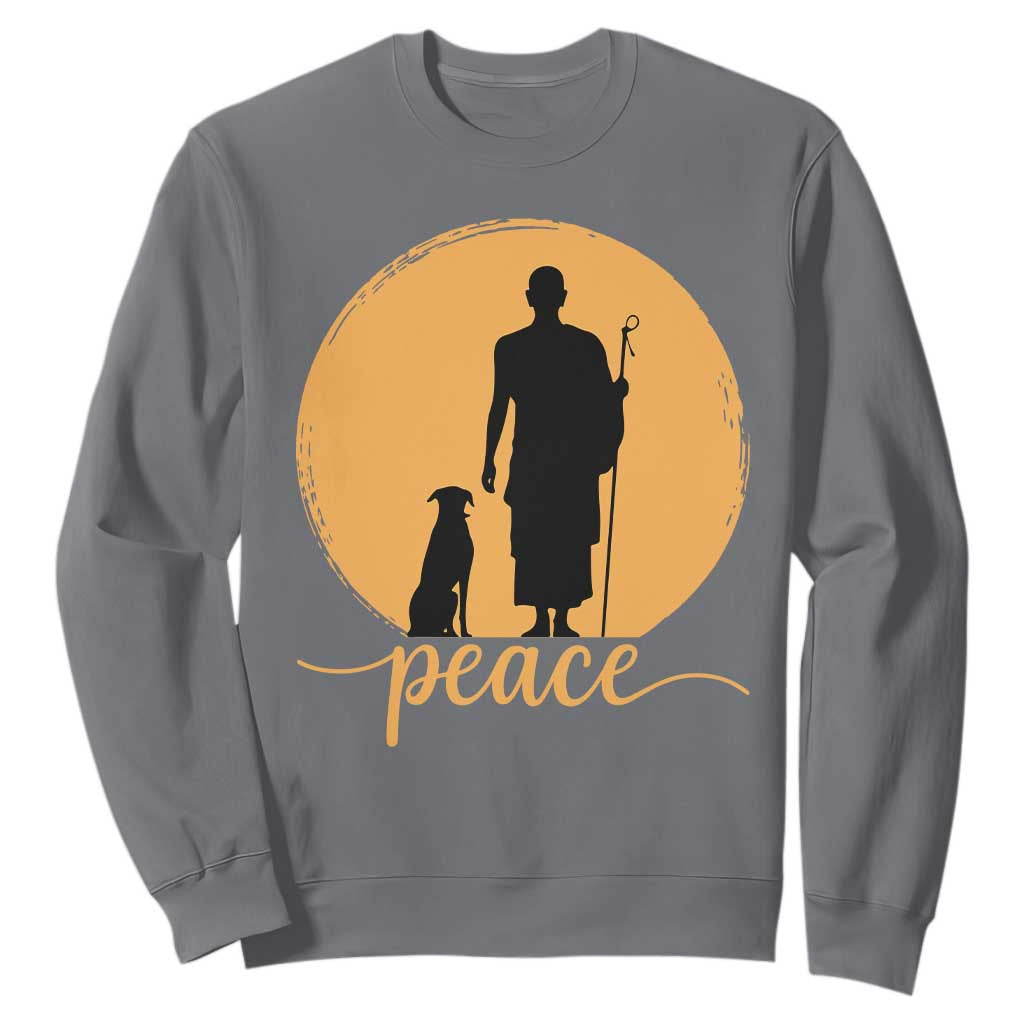 Monk and Dog Silhouette Peace Sweatshirt Spiritual Walk for Peace Sunset TS02 Charcoal Print Your Wear