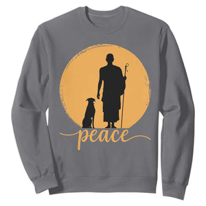 Monk and Dog Silhouette Peace Sweatshirt Spiritual Walk for Peace Sunset TS02 Charcoal Print Your Wear