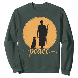 Monk and Dog Silhouette Peace Sweatshirt Spiritual Walk for Peace Sunset TS02 Dark Forest Green Print Your Wear