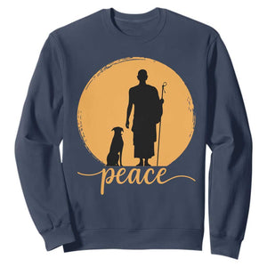 Monk and Dog Silhouette Peace Sweatshirt Spiritual Walk for Peace Sunset TS02 Navy Print Your Wear
