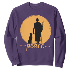Monk and Dog Silhouette Peace Sweatshirt Spiritual Walk for Peace Sunset TS02 Purple Print Your Wear
