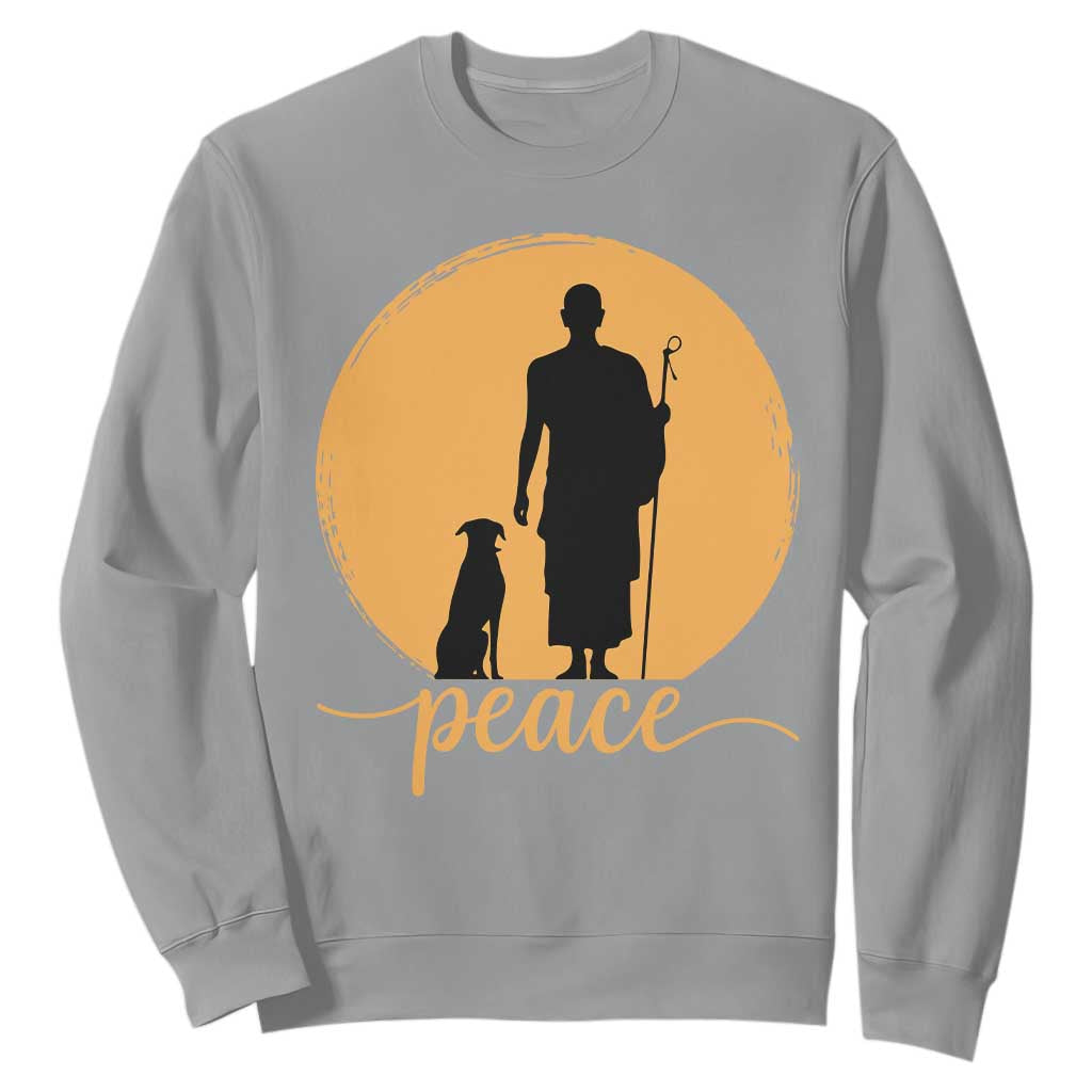 Monk and Dog Silhouette Peace Sweatshirt Spiritual Walk for Peace Sunset TS02 Sport Gray Print Your Wear