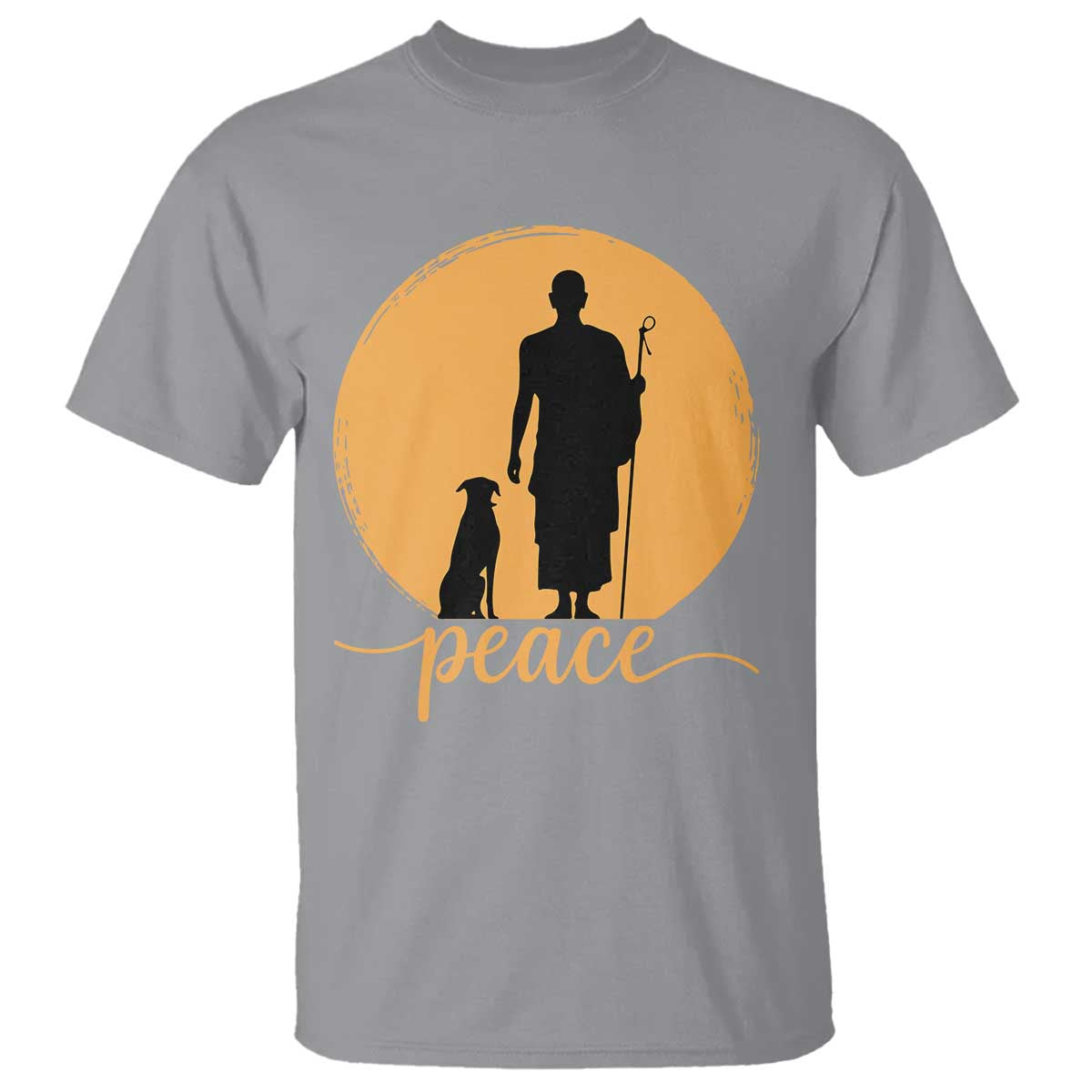 Monk and Dog Silhouette Peace T Shirt Spiritual Walk for Peace Sunset TS02 Sport Gray Print Your Wear