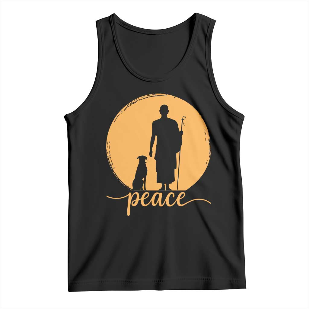Monk and Dog Silhouette Peace Tank Top Spiritual Walk for Peace Sunset TS02 Black Print Your Wear