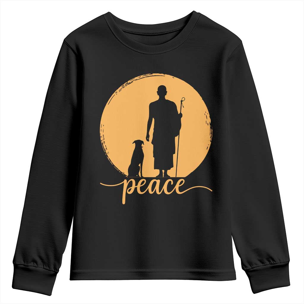 Monk and Dog Silhouette Peace Youth Sweatshirt Spiritual Walk for Peace Sunset TS02 Black Print Your Wear