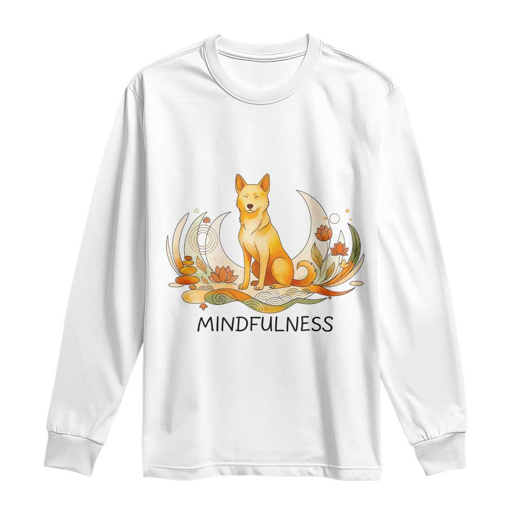 Mindful Aloka the Dog Mindfulness Long Sleeve Shirt Zen Lotus Spiritual Calm TS02 White Print Your Wear