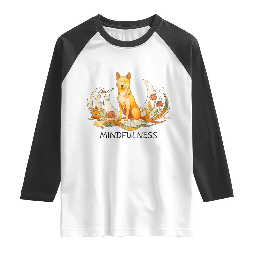 Mindful Aloka the Dog Mindfulness Raglan Shirt Zen Lotus Spiritual Calm TS02 White Black Print Your Wear