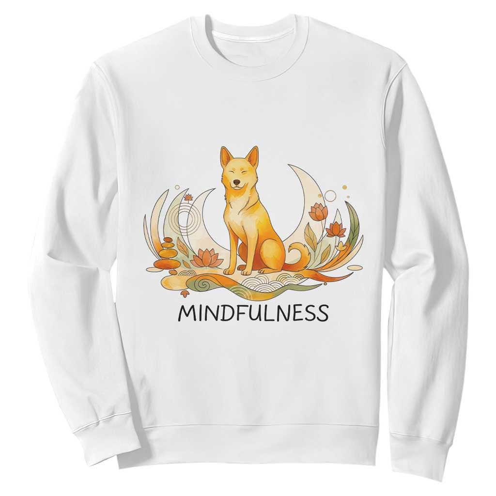 Mindful Aloka the Dog Mindfulness Sweatshirt Zen Lotus Spiritual Calm TS02 White Print Your Wear