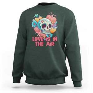 Funny Anti Valentines Sweatshirt Love In The Air Floral Skull TS02 Dark Forest Green Printyourwear