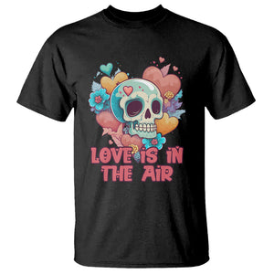 Funny Anti Valentines T Shirt Love In The Air Floral Skull TS02 Black Printyourwear