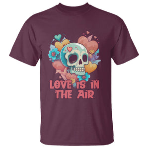 Funny Anti Valentines T Shirt Love In The Air Floral Skull TS02 Maroon Printyourwear