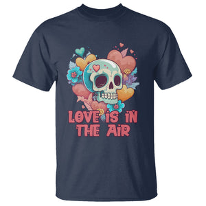 Funny Anti Valentines T Shirt Love In The Air Floral Skull TS02 Navy Printyourwear