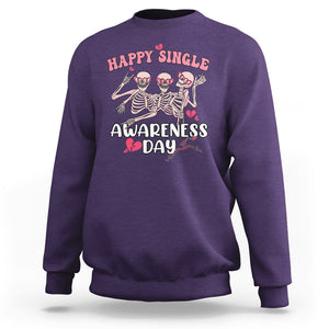 Funny Single Skeletons Sweatshirt Happy Single Awareness Day Galentine's Gang Anti Valentines TS02 Purple Printyourwear