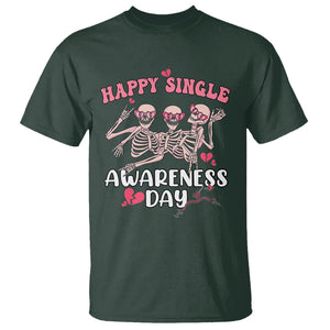 Funny Single Skeletons T Shirt Happy Single Awareness Day Galentine's Gang Anti Valentines TS02 Dark Forest Green Printyourwear