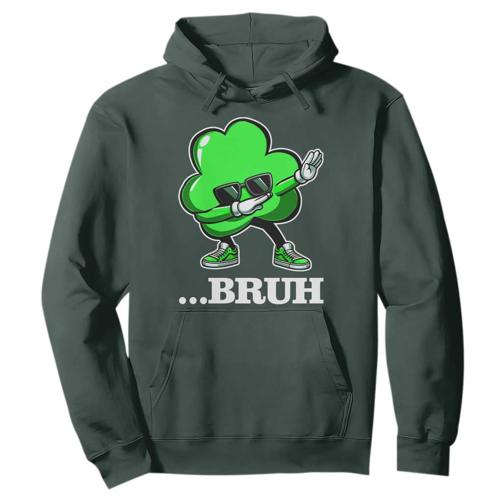 Funny Dabbing Shamrock Hoodie Bruh St. Patrick's Day TS02 Dark Forest Green Print Your Wear