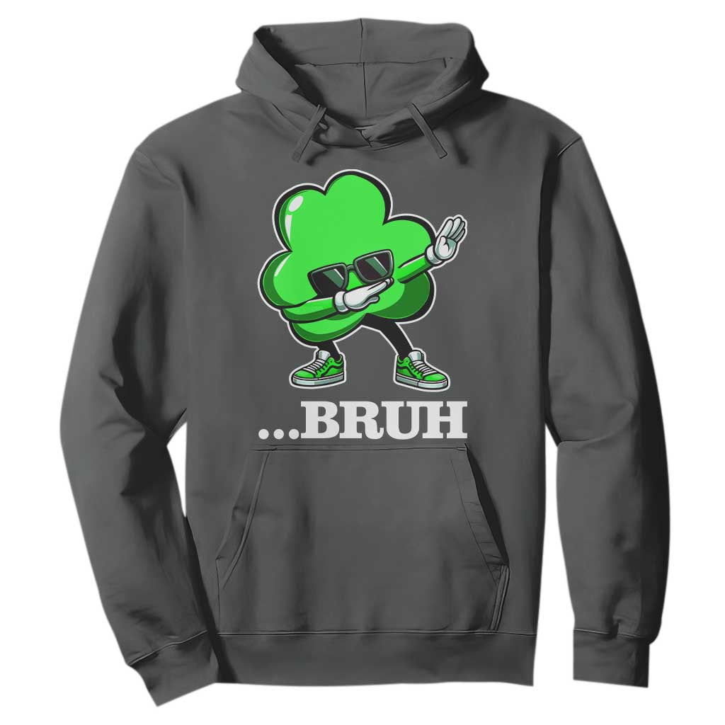 Funny Dabbing Shamrock Hoodie Bruh St. Patrick's Day TS02 Dark Heather Print Your Wear
