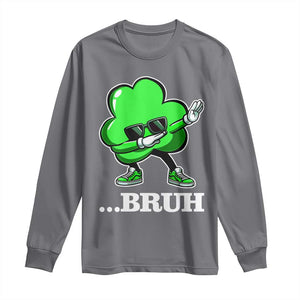 Funny Dabbing Shamrock Long Sleeve Shirt Bruh St. Patrick's Day TS02 Charcoal Print Your Wear