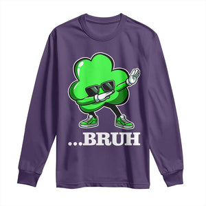 Funny Dabbing Shamrock Long Sleeve Shirt Bruh St. Patrick's Day TS02 Purple Print Your Wear