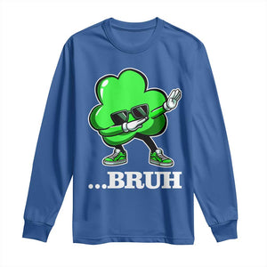 Funny Dabbing Shamrock Long Sleeve Shirt Bruh St. Patrick's Day TS02 Royal Blue Print Your Wear